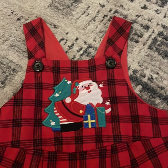 Christmas Plaid Overalls with Embroidery - Picture 2 of 6